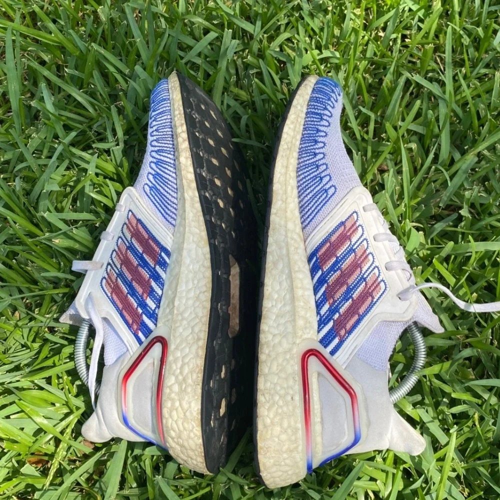 Adidas Ultraboost 20 Primeblue White Blue Red Mens Running Shoes EG0712 Sz 10.5